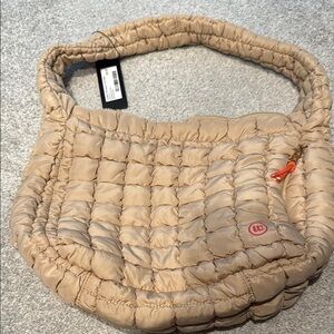 Tan Quilted Shoulder Bag with Puffy Design by wantable